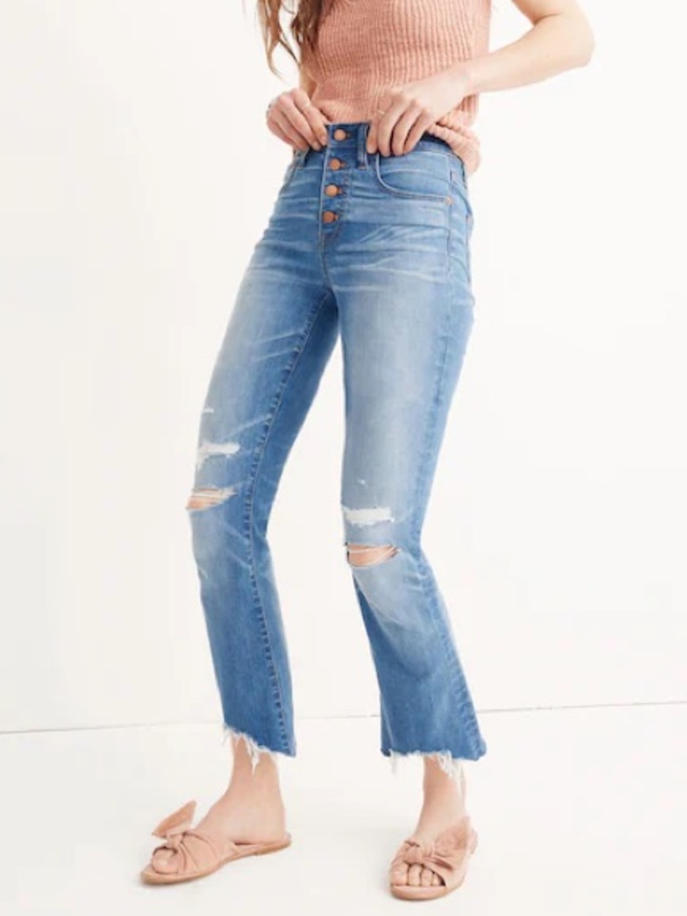 NWT Madewell Cali Denim Boot Jeans in Bronson Wash Button Front Edition Blue 25